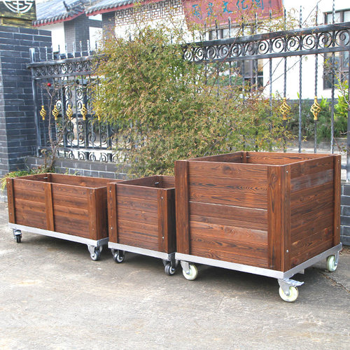 户外防腐木带轮移动花箱室外庭院种树大花盆定做长方形.花槽种植