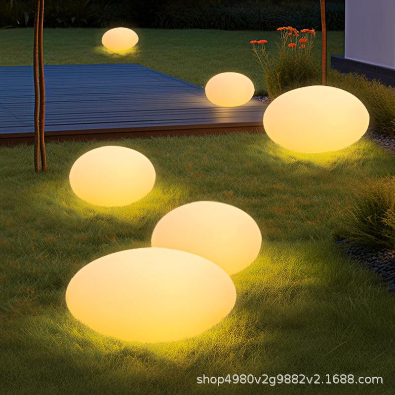 太阳能草坪灯庭院造景布置发光石头灯鹅卵石院子装饰灯别墅花园灯