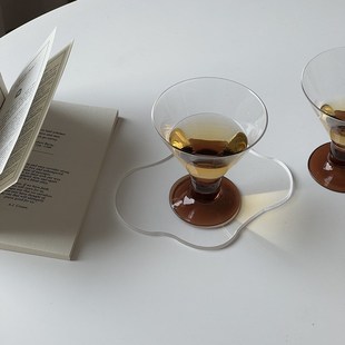 高级感p琥珀色红酒三角杯 中古鸡尾酒杯 冰激凌甜品杯子家用冰酒