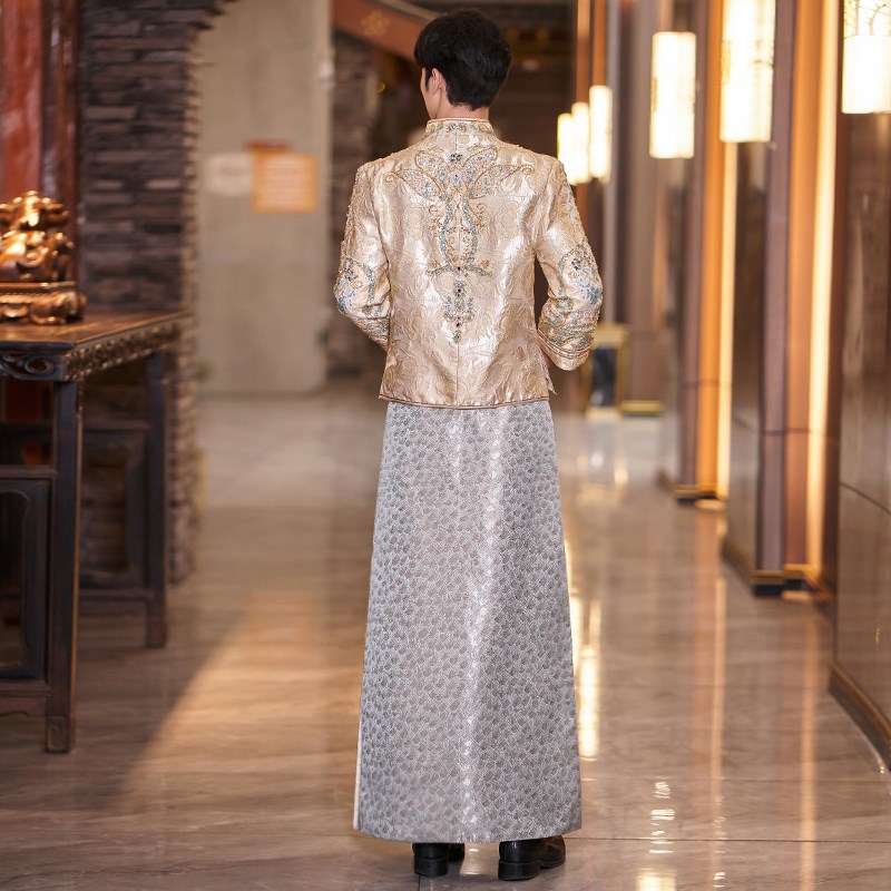 速发精美气质秀禾服中式浅色礼服高档男士婚服2025款婚服新郎结婚