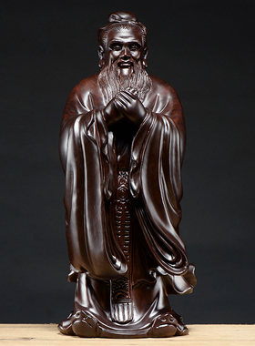速发木雕像孔子摆件孔夫厅纪念教师客子书房工艺品桌面办公室装工
