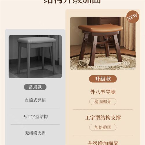 速发化妆凳实木家用卧室梳妆台椅子风马鞍凳化妆台衣帽间专用凳子