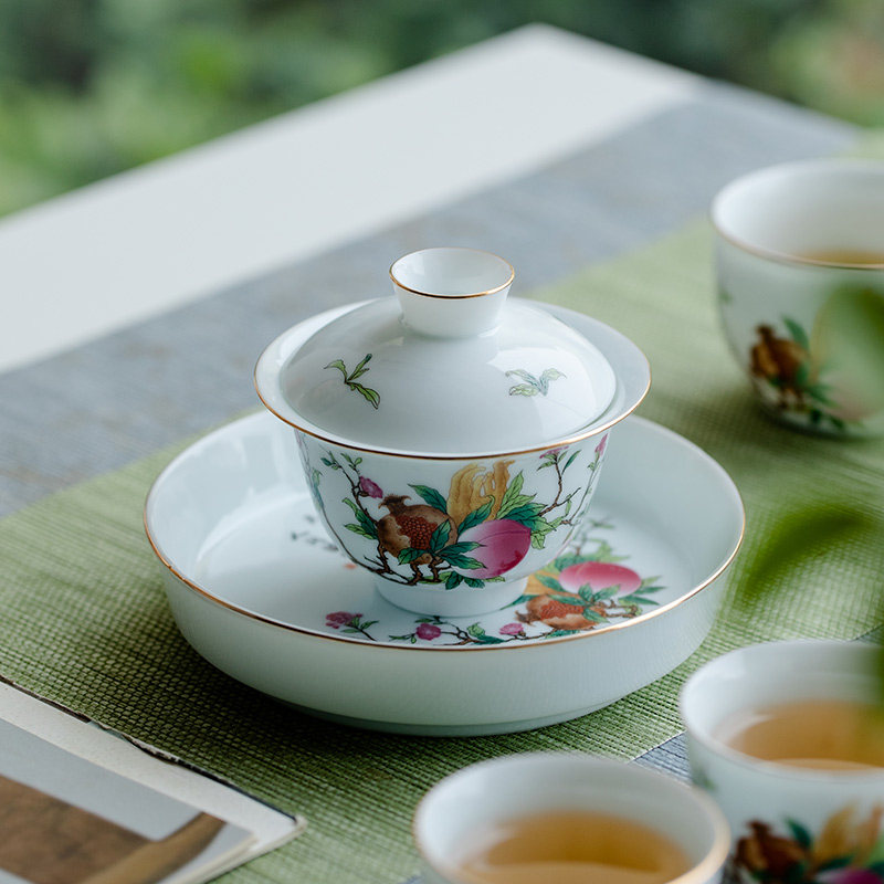 速发盖碗功夫盖碗大小号哥窑陶瓷功夫茶具泡器茶手绘粉彩三才