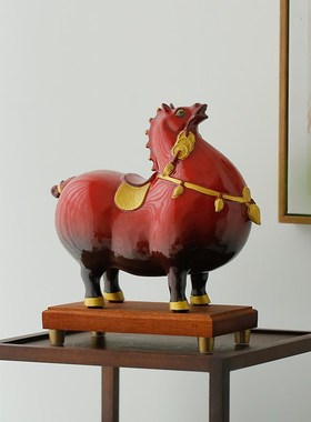 速发陶瓷财上有室摆件生肖马招马唐马中式客厅家居办公钱装饰品摆