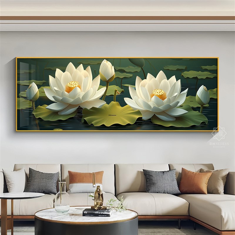 速发荷花客厅装饰画现代简约沙发背景墙横版写实莲花挂画餐厅卧室