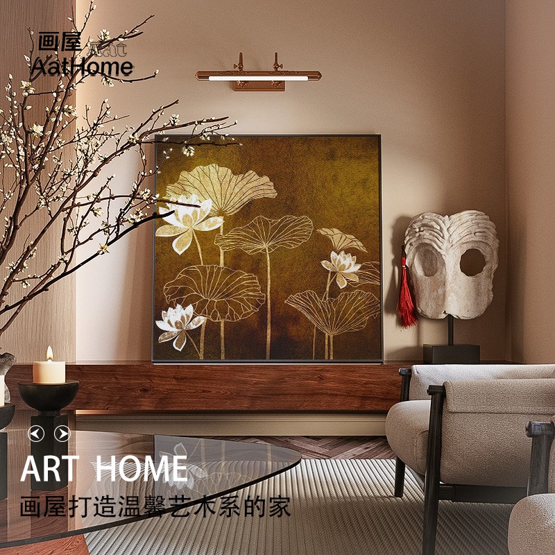 速发风装饰画餐厅卧室挂画边柜摆画法式复古壁画荷花南洋风图片