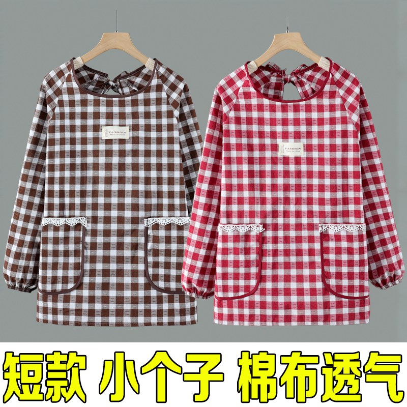 速发棉布短款长袖罩衣家用厨房薄款围裙做饭上班透气防污耐脏工作