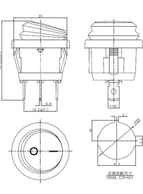 速发带水船型2关 脚2档 圆形翘板按钮开关防红灯12V 开4V 220V