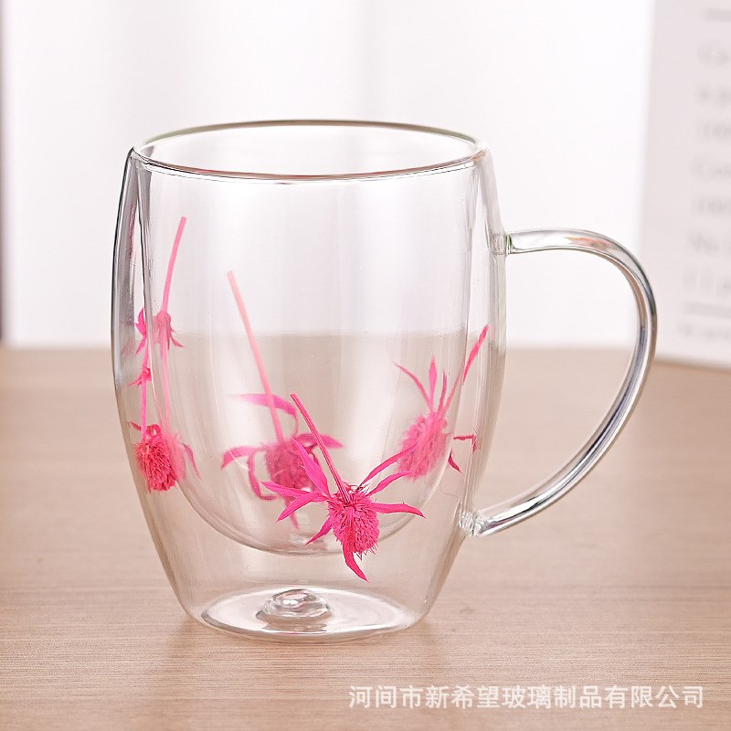 速发玻高杯双层隔简杯子家用璃硼硅玻璃杯冷热两用高颜值水杯热约
