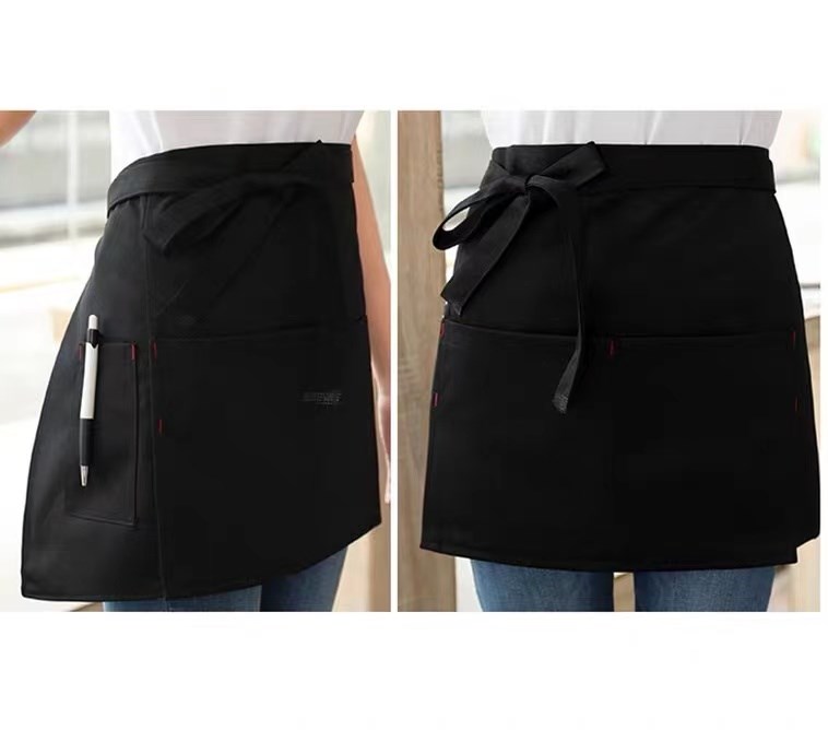 速发韩版简约服务员短款酒店咖啡厅饭店纯色半截半身围裙短款围裙