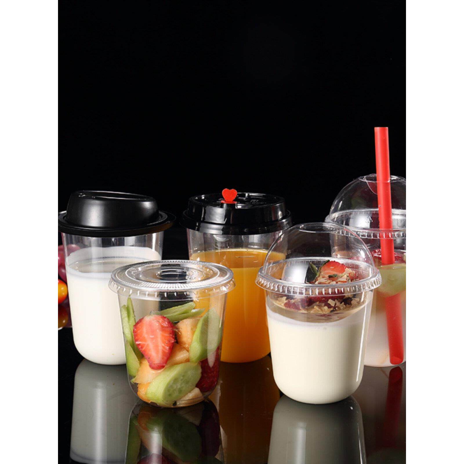 一次性奶茶塑料杯pet90口u型胖胖Q萌杯400ml咖啡冷饮果汁打包杯
