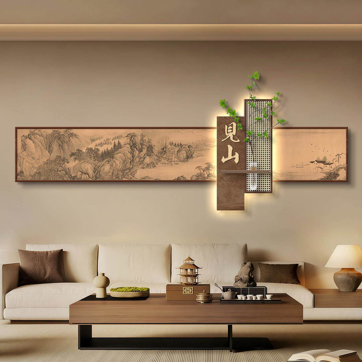 宋代美学见山立体发光装饰画客厅茶室禅意山水挂画沙发背景墙壁灯