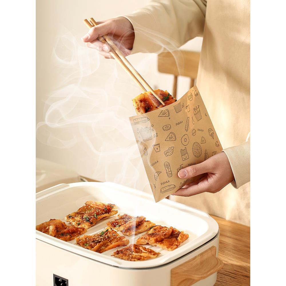 日本手抓饼纸袋肉夹馍杂粮煎饼果子油条小吃袋子防油三明治包装袋