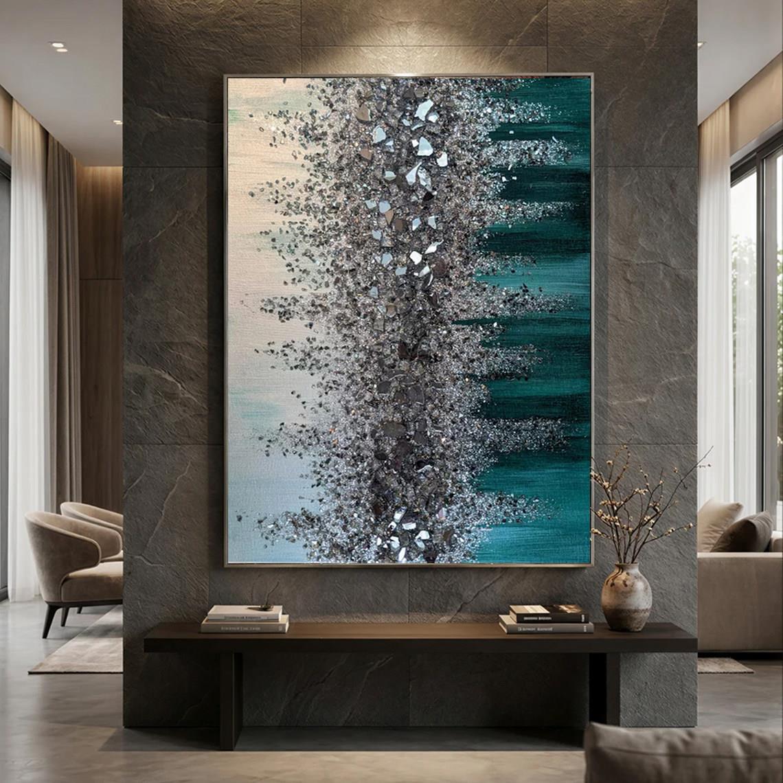 美式现代轻奢装饰画亚克力钻手绘油画客厅餐厅玄关背景墙壁挂画