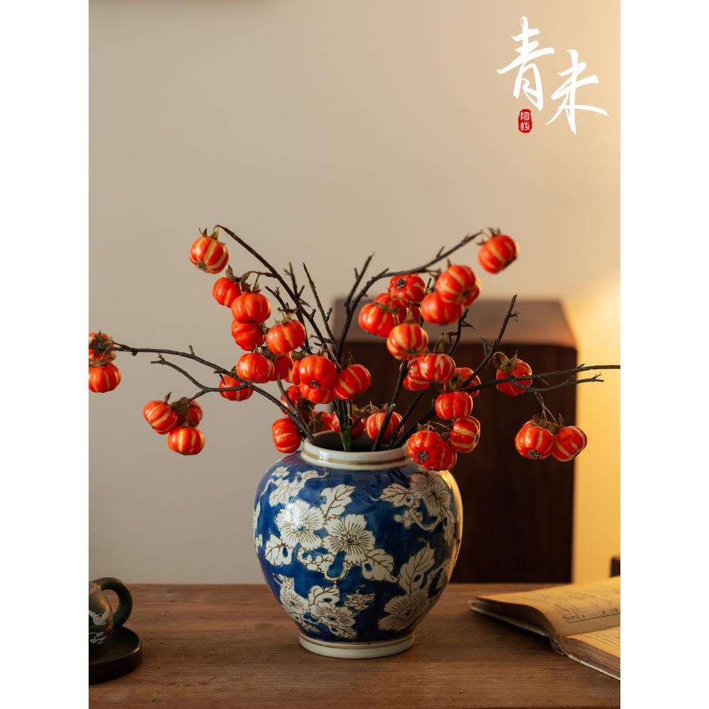新年青花瓷花瓶摆件客厅插花景德镇陶瓷高级感新中式复古大肚水培
