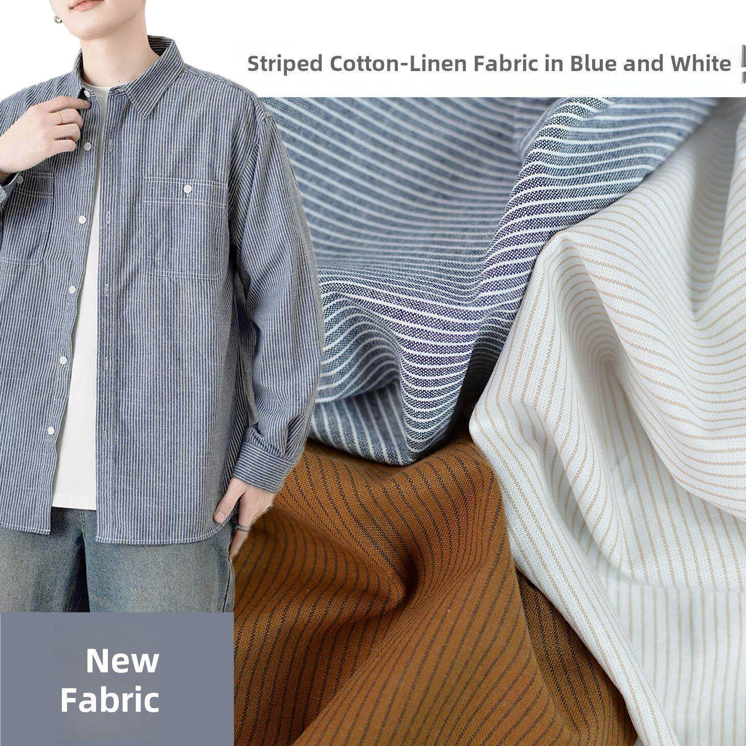 出口日系牛仔风色织仿棉麻条纹面料 春夏手工DIY衬衫沙滩裤棉布料