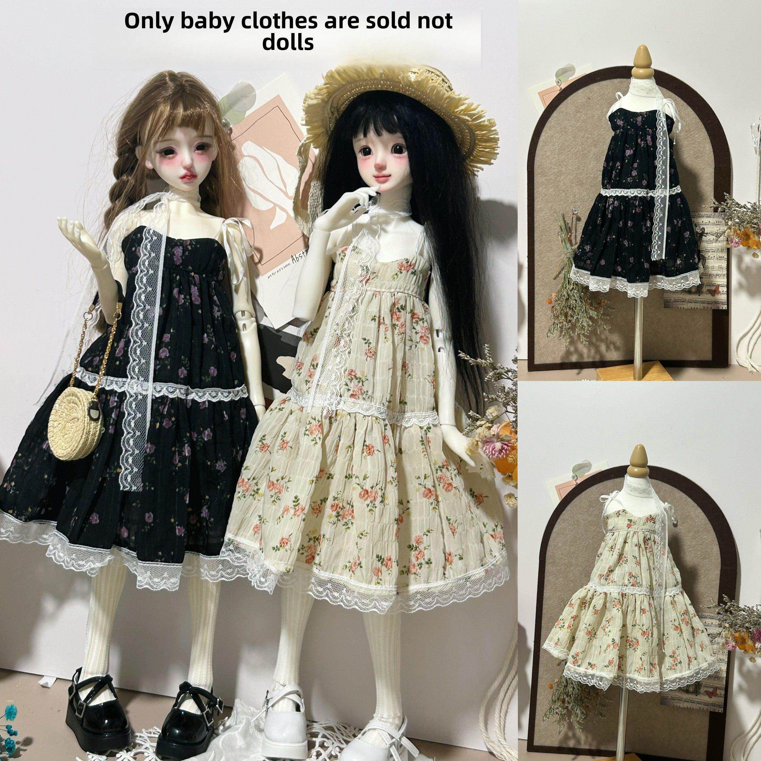 bjd4分娃衣吊带蕾丝碎花连衣裙长裙套装便宜4/1娃娃衣服6/1娃衣