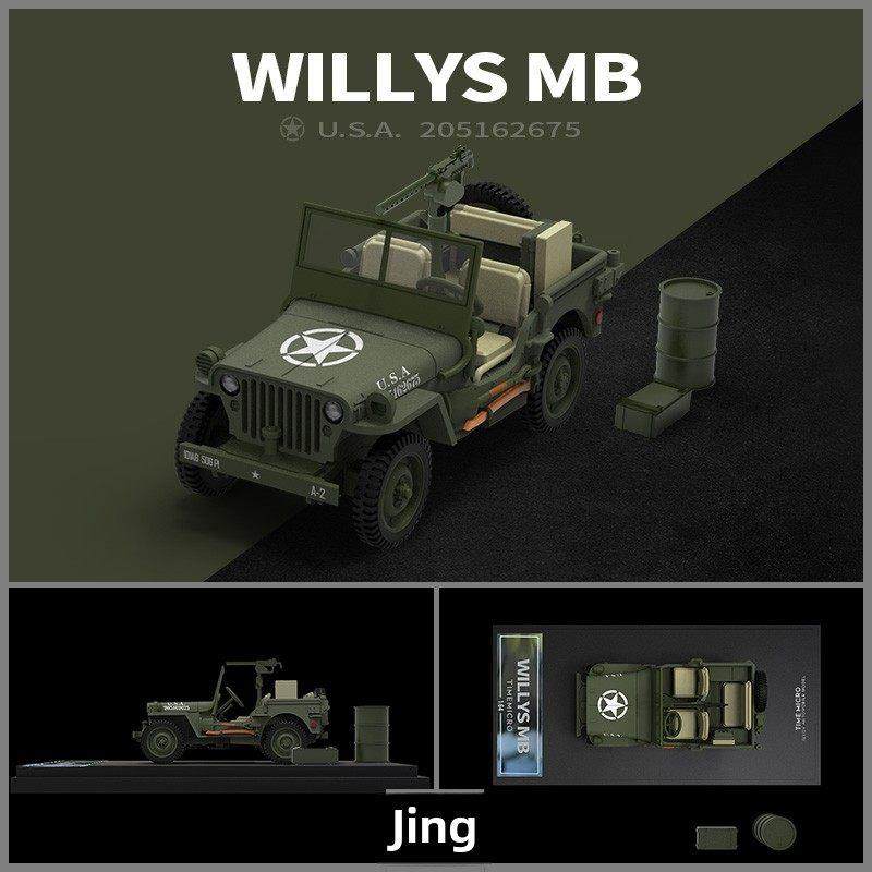 TM1:64二战吉普车 威利斯 军绿色 合金汽车模型 收藏 配场景 摆放