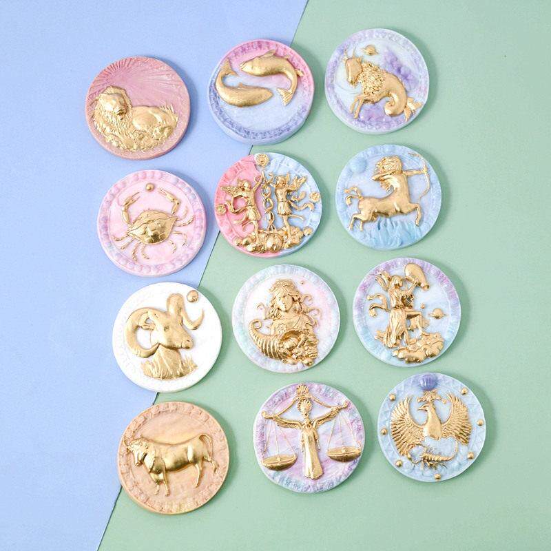 十二星座金币  圆牌翻糖巧克力生日蛋糕12星座烘焙硅胶模具