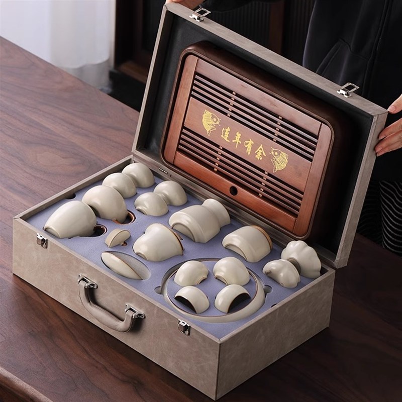 速发2025新款汝礼茶具套装一整窑家用套盒装轻奢泡茶壶logo送客户