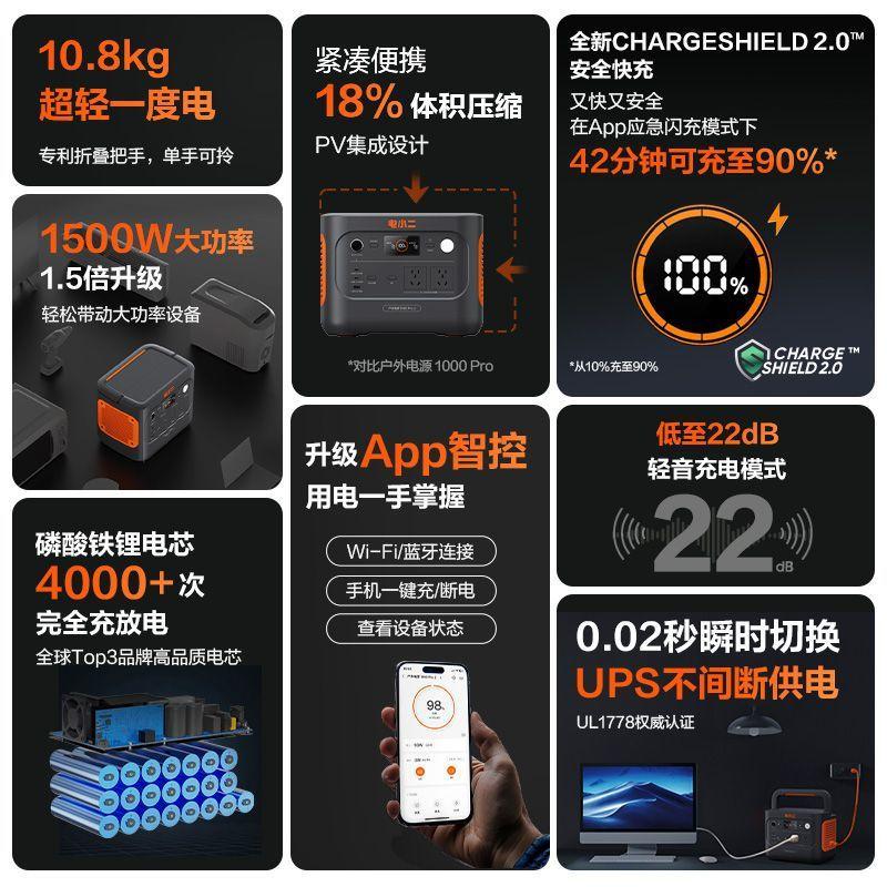新【1000Pro2】电小二1度电1500W快充露营智能超轻户外移动电