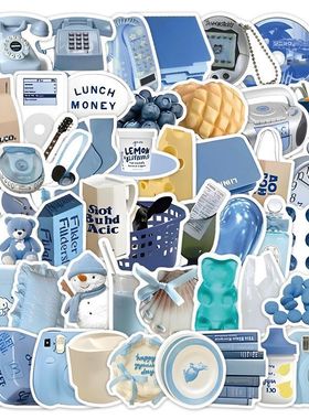 120张ins风蓝色系装饰diy防水贴纸不重复小众高级感可爱创意贴纸