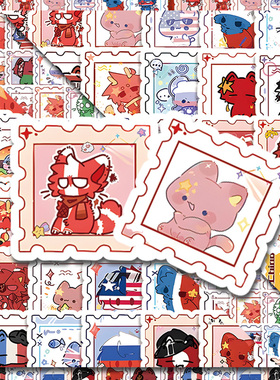 CH国拟邮票贴纸装饰小图案可爱卡通CH俄瓷美英法五常手账防水打包