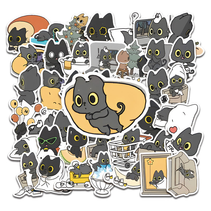 陶创创淘气小黑猫贴纸可爱卡通