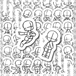 人体动态简笔画练习贴纸OC绘画素材创意可爱卡通桌面遮丑手账防水