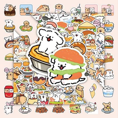 陶创创贴纸马尔济斯食物线条小狗