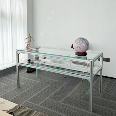 中岛流水台铝型材双层透明玻璃桌买手服装店橱窗包包展示台饰品桌