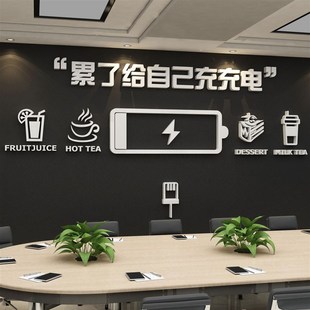 办公室墙面装饰激励志贴纸休息区茶水间企业文化公司背景创意布置