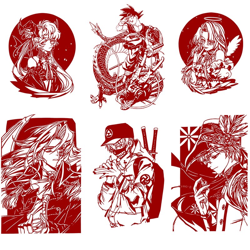 卡通人物刻纸图案底稿手工剪纸半成品模板刻纸半成品图样打印底稿