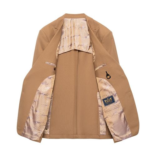 本派高定羊毛西装外套男新款弹力舒适卡其色半里金色纽扣休闲西装