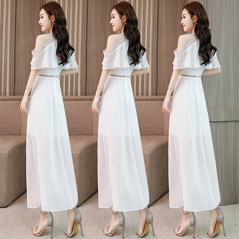 挂脖露肩雪纺连衣裙2020新款法国小众蕾丝渡假裙子白色长裙女夏季,女装/女士精品,连衣裙,淘宝优惠券,粉丝福利购,淘宝优惠卷
