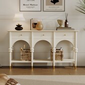 法式 饰玄关桌白色阳台储物柜柜 奶油风实木玄关柜进门厅隔断柜装