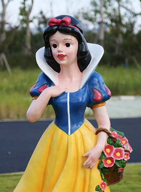 户外花园庭院景观草坪布置玻璃钢卡通人物雕塑小矮人白雪公主摆件