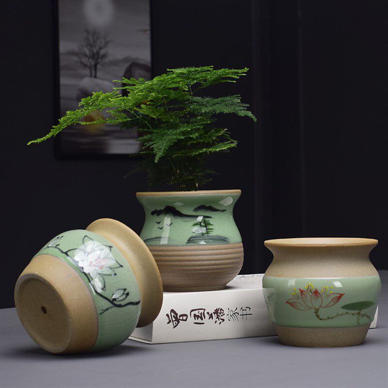 中国风蝴蝶兰专用花盆青哥窑陶瓷家用创意多肉盆文竹绿植花卉盆栽