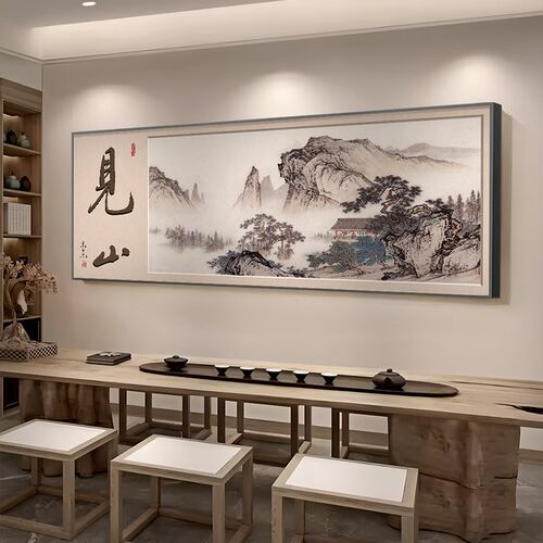 客厅装饰画新中式风景山水画中国风沙发背景墙挂画办公室茶室壁画