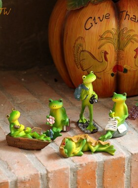 美式乡村可爱会生活小青蛙摆件桌面电视柜客厅花园吉祥摆件儿童房