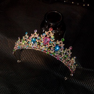 彩色水晶皇冠头饰儿童公主生日女童发箍项链套装王冠高端发饰大气