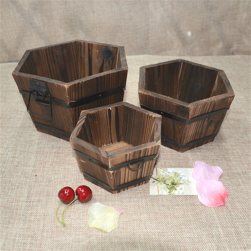 欧式复古室内外碳化防腐木多肉花盆幼儿园植物角种花实木创意栅栏