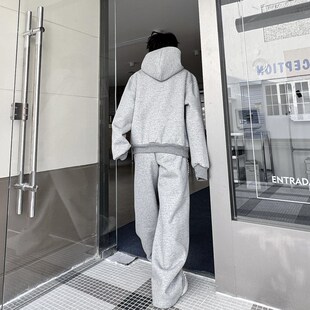 2024秋装韩国小众手工钉珠连帽长袖短款卫衣套装男休闲长裤两件套