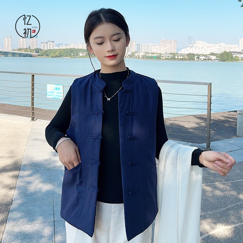 唐装中国风女装棉马甲复古盘扣棉衣改良版中式上衣立领夹棉马甲冬