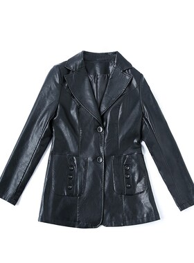 皮衣外套女短款2024春秋绿色大码修身皮夹克小个子中年妈妈皮西服