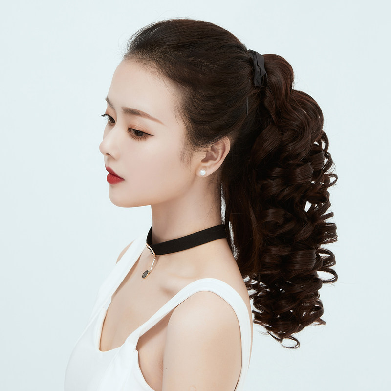 假发马尾女长卷发绑带式梨花假油条马尾辫大波浪逼真中长款假发片图片