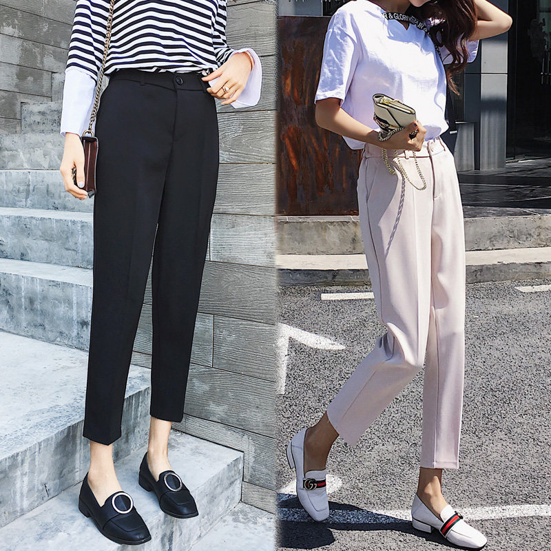 西装裤女春秋新款高腰大码宽松烟管裤九分显瘦直筒裤子西裤小个子