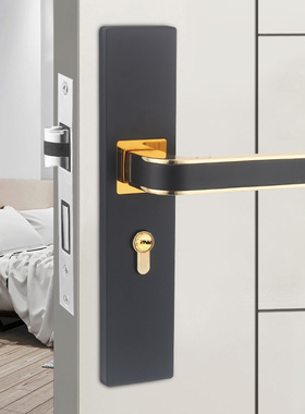 美式门锁室内卧室静音磁吸房门锁黑色实木门把手家用通用型锁具