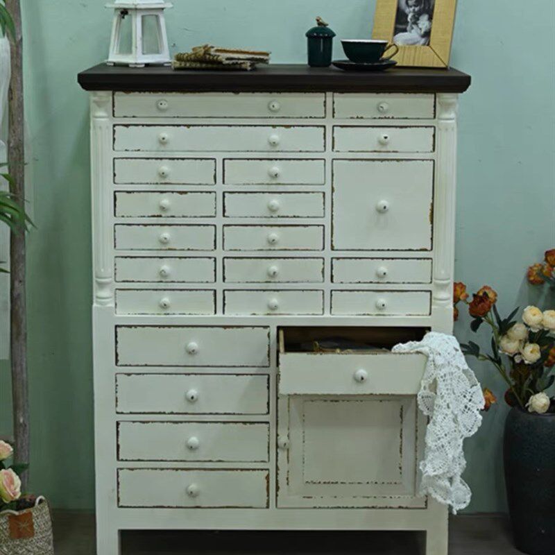 实木多抽屉收纳柜子植物架法式乡村柜子客厅卧室庭院做旧落地