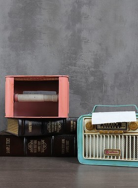 欧璟美 个性铁皮抽纸巾盒收音机造型摆件 橱窗怀旧创意家居装饰品